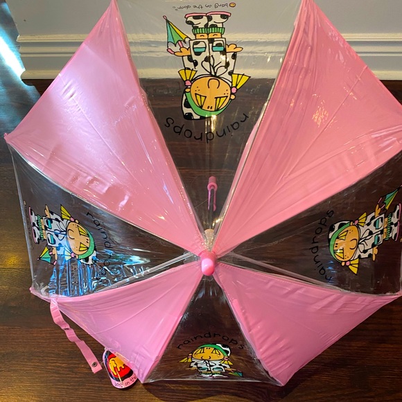 Adorable Pink Girls Raindrops Umbrella “Bang on the Door” design ☔️ - Picture 1 of 4
